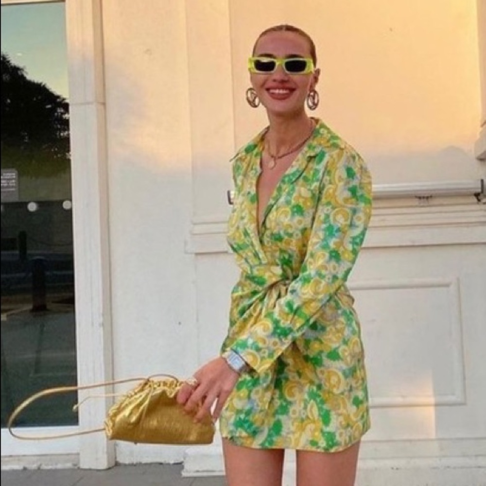 Zara Yellow Green Pareo Wrap Dress